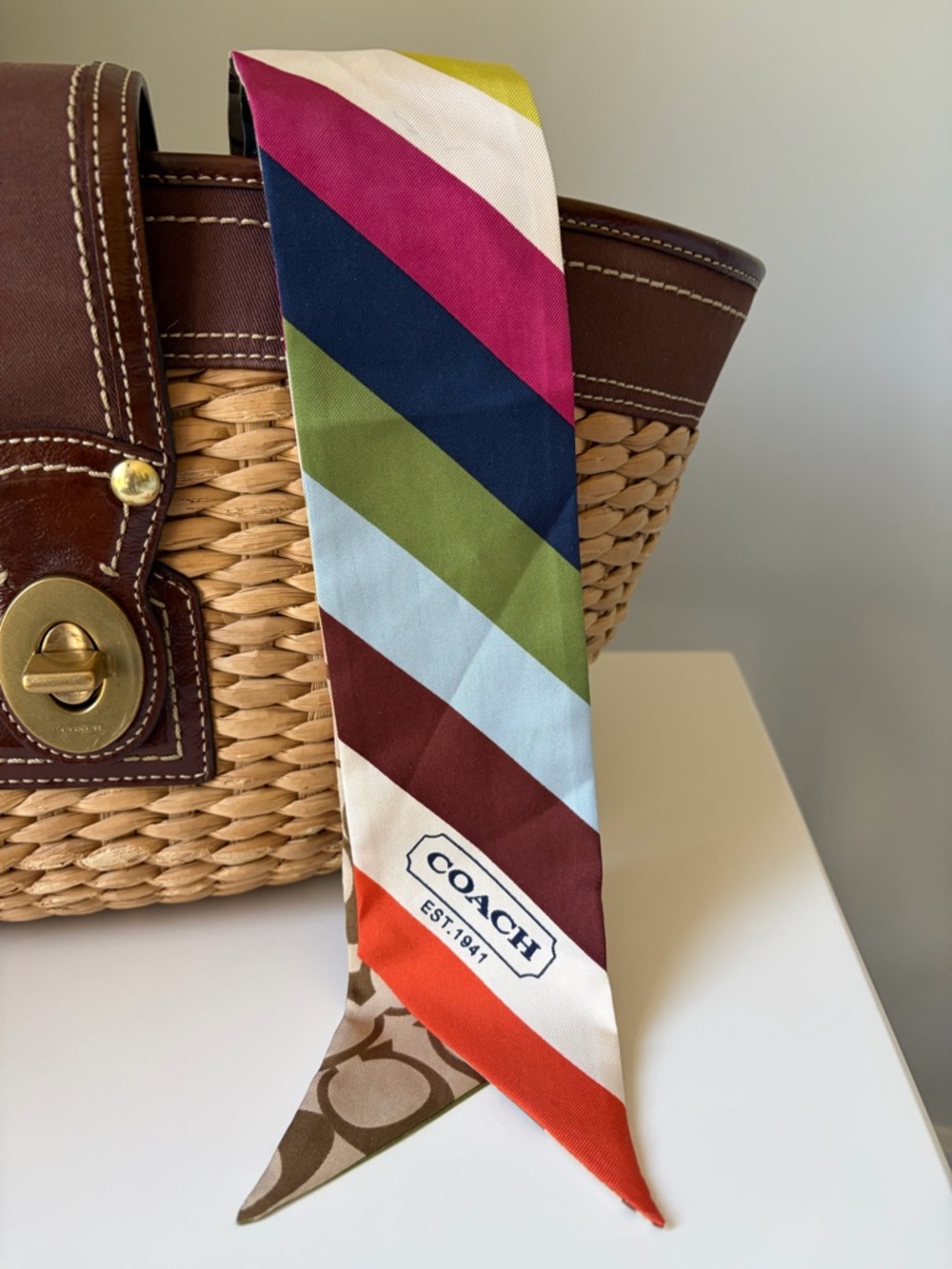Coach Striped Legacy Silk Twilly Scarf - Picture 10 of 10